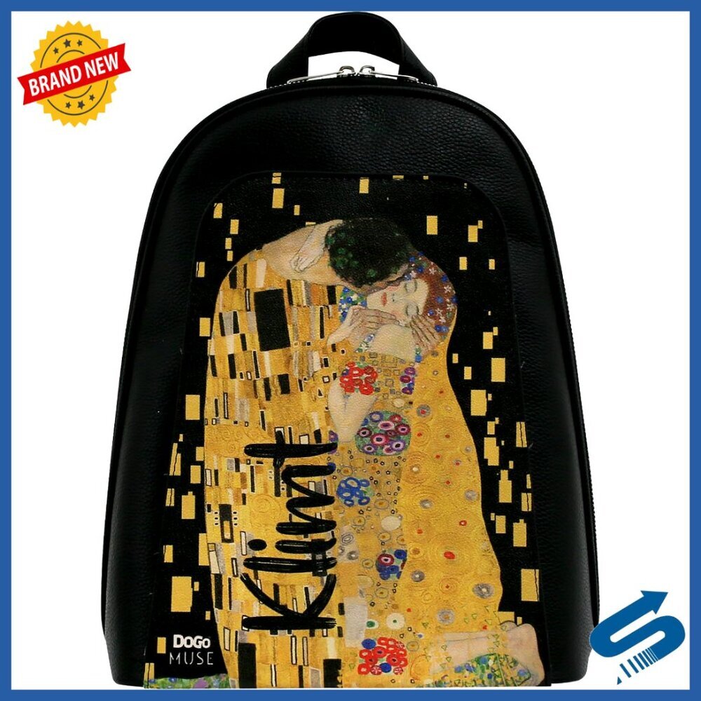 Vegan Leather Mini Backpack Unique Klimt Design Chic Compact Travel Purse